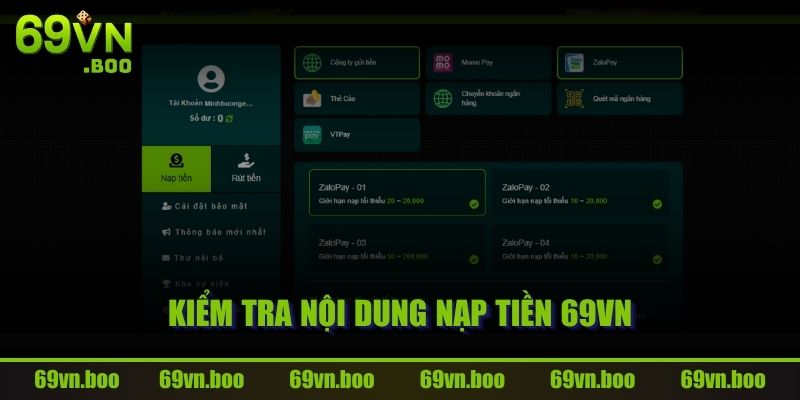 Kiểm tra nội dung nạp tiền 69VN